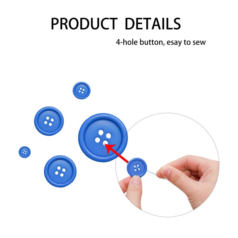 Lilaly 100 pcs Buttons for Crafts Buttons, Button DIY Buttons, Mixed Sewing Buttons, 5 Sizes of White Round Mixed Buttons Suitable for for Crafts, Coats, Shirts, Pants, Shorts and More (Blue) - Image 4